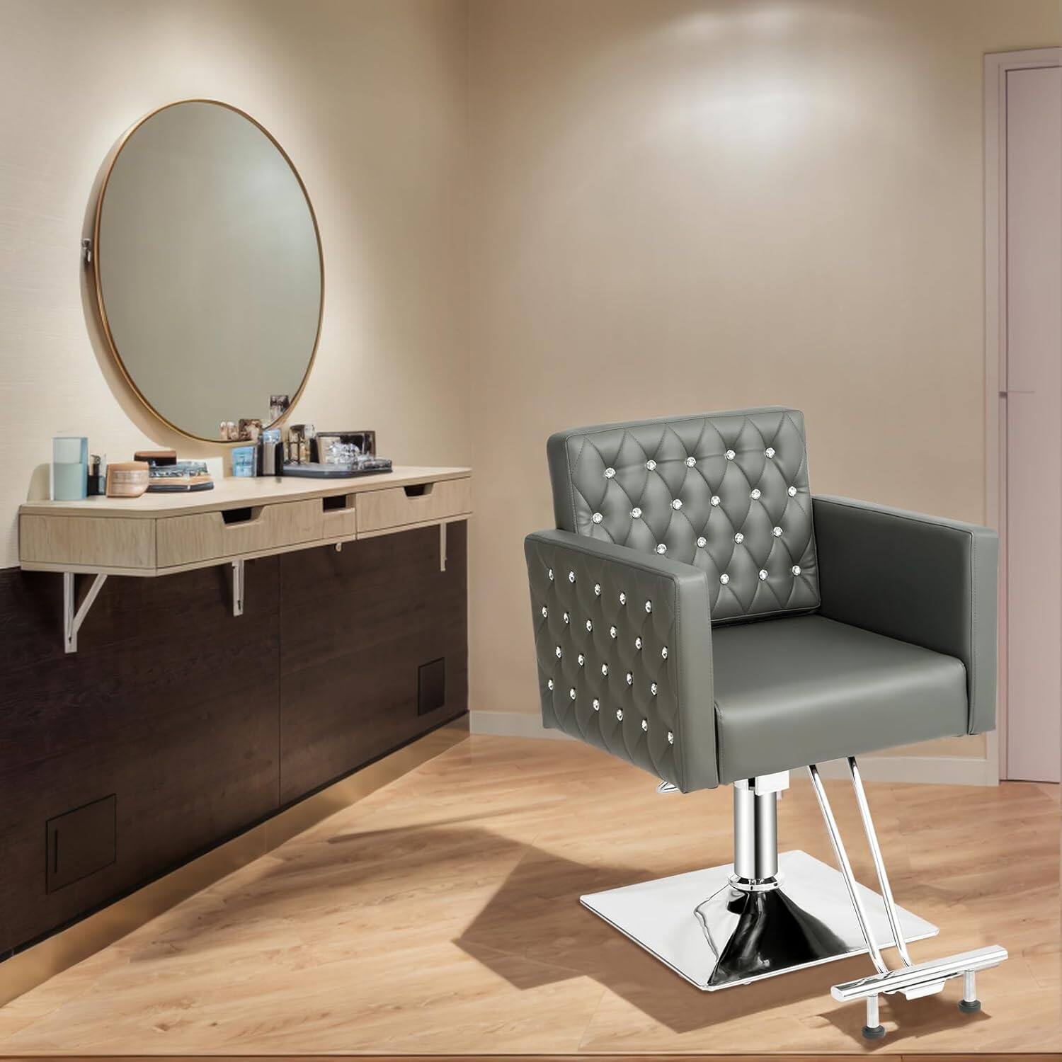 Angle. Winado - Heavy Duty Hydraulic Barber Chair Hair Chair with Wide Seat & Adjustable Height & Stainless Steel Footrest for Beauty - Gray.