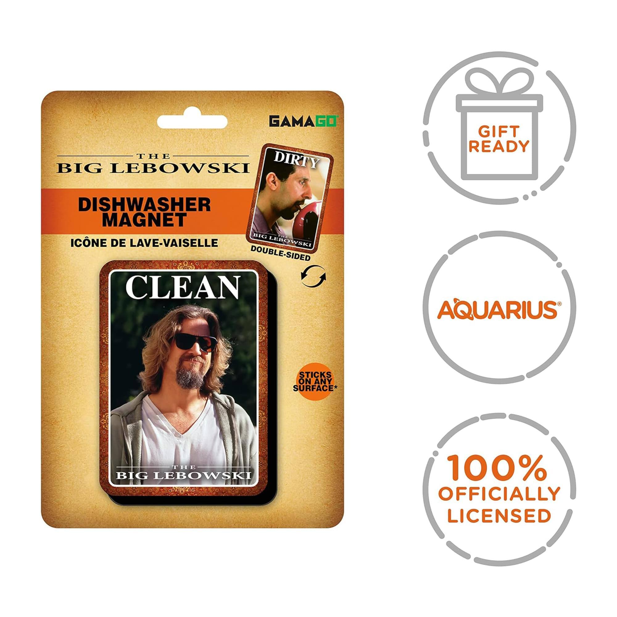 GAMAGO THE BIG LEBOWSKI DIRTY GIFT READY DISHWASHER MAGNET MIC LERO ICNE DE LAVE-VAISSELLE LEBOWSKI WAE DOUBLE-SIDED CLEAN AQUARIUS STICKS ON ANY SURFACE* .I.. C BIG LEBOWSKI FIOEF 100% OFFICIALLY LICENSED