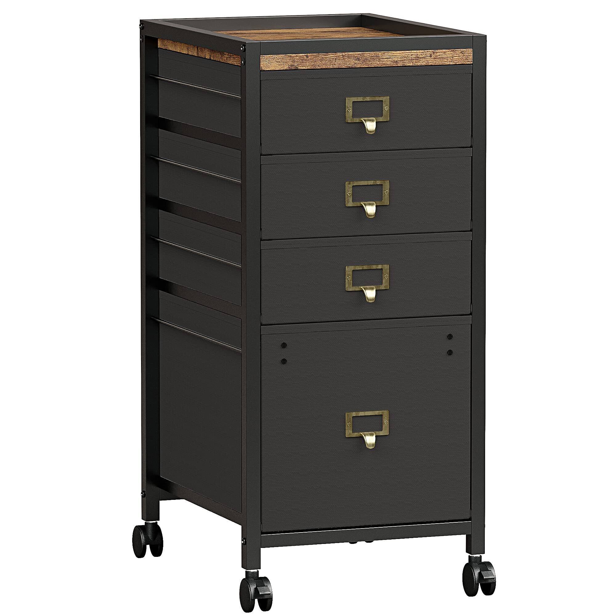 Front. Acekool - Mobile Filing Cabinet for Home Office, 4-Drawer, Under Desk Rolling Filing Organizer - Black.