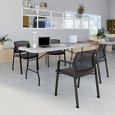 Alt View 5. Staples - 6' x 30" Heavy Duty Plastic Folding Table - White Granite.