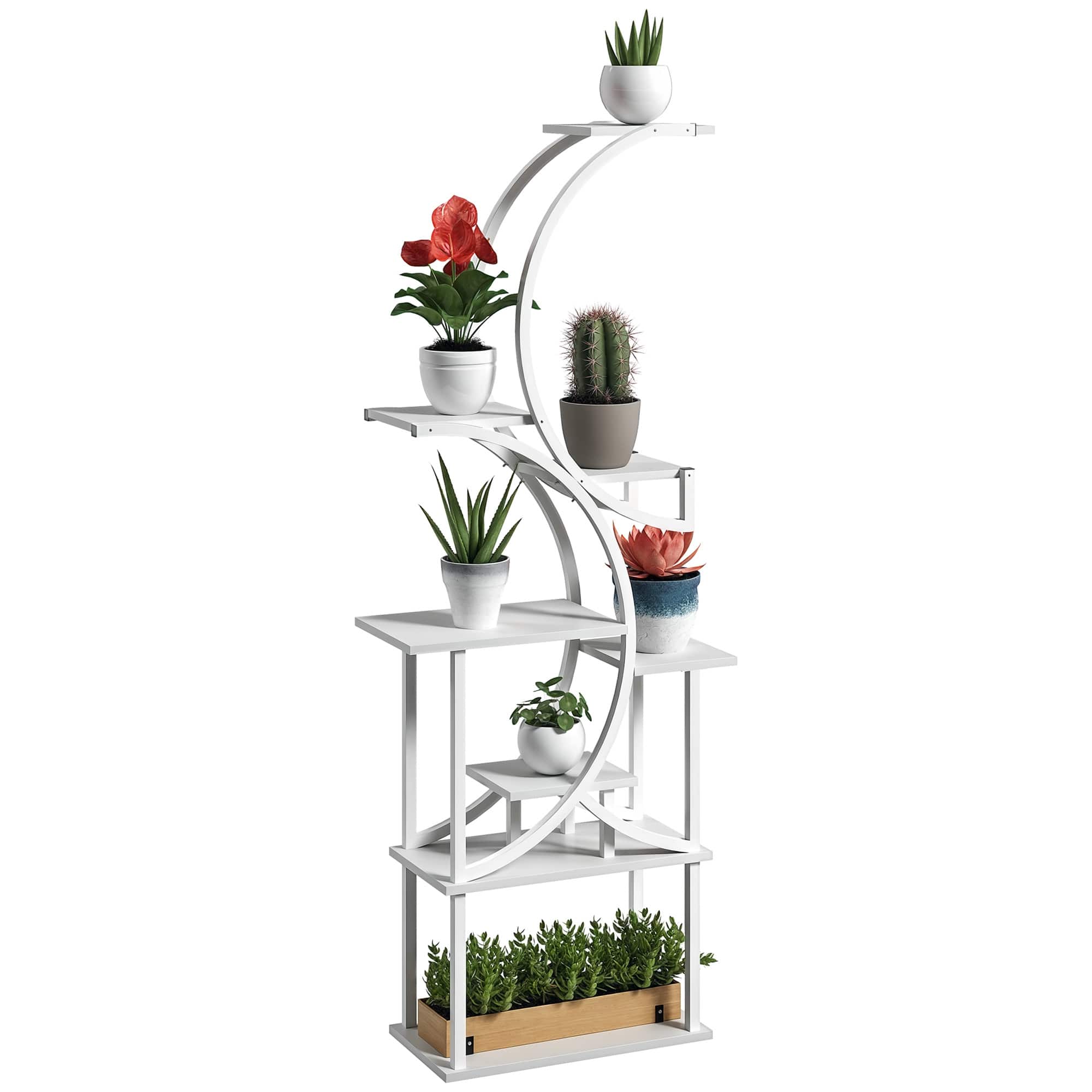 Outsunny - 8 Tier Plant Stand Indoor, 62" Tall Plant Shelf, S-Shaped Plant Rack for Multiple Plants, Corner Plant Flower Holder - White