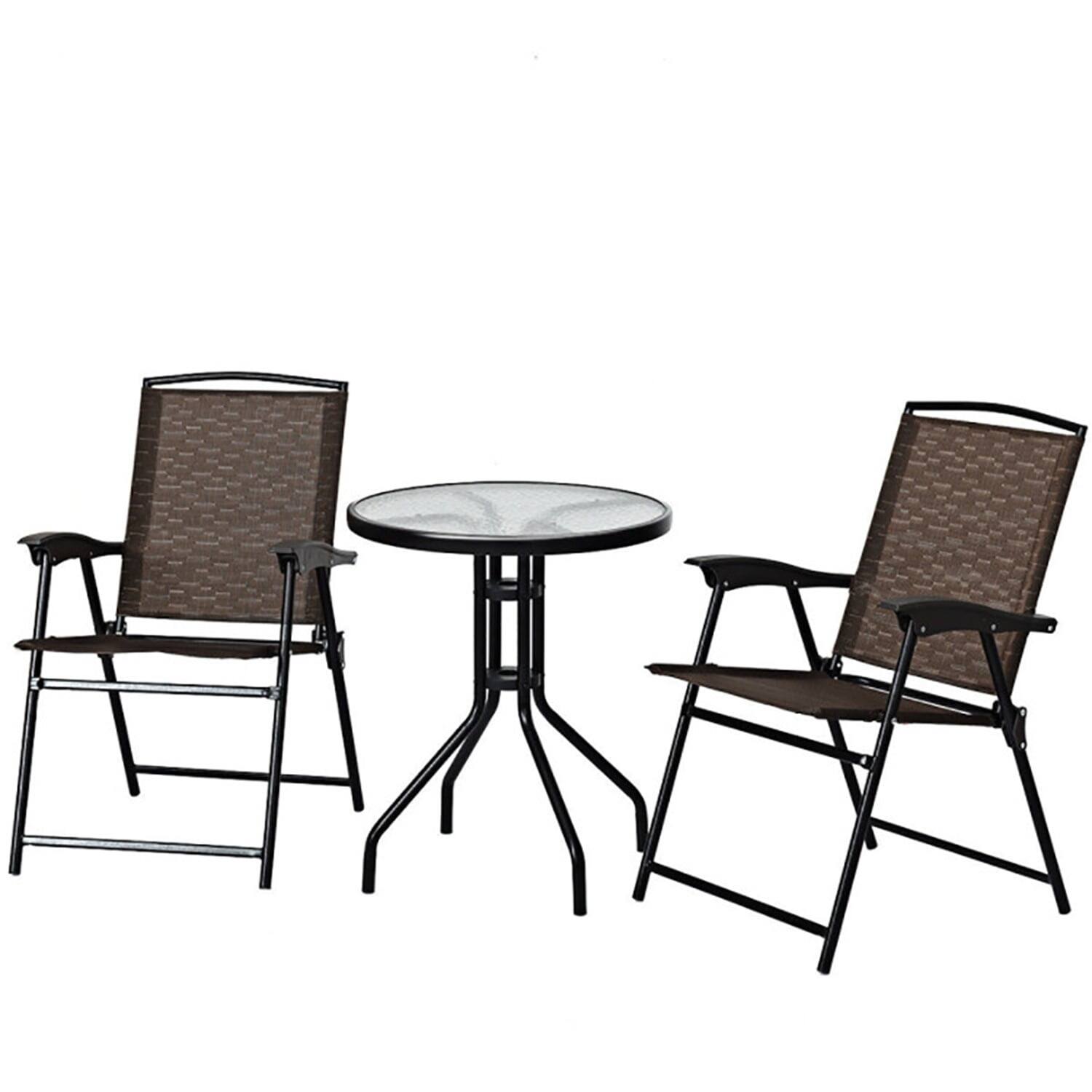 Angle. Kadyn - 3 Pieces Bistro Patio Garden Furniture Set of Round Table and Folding Chairs, Lounge Chairs Table Set - Brown.