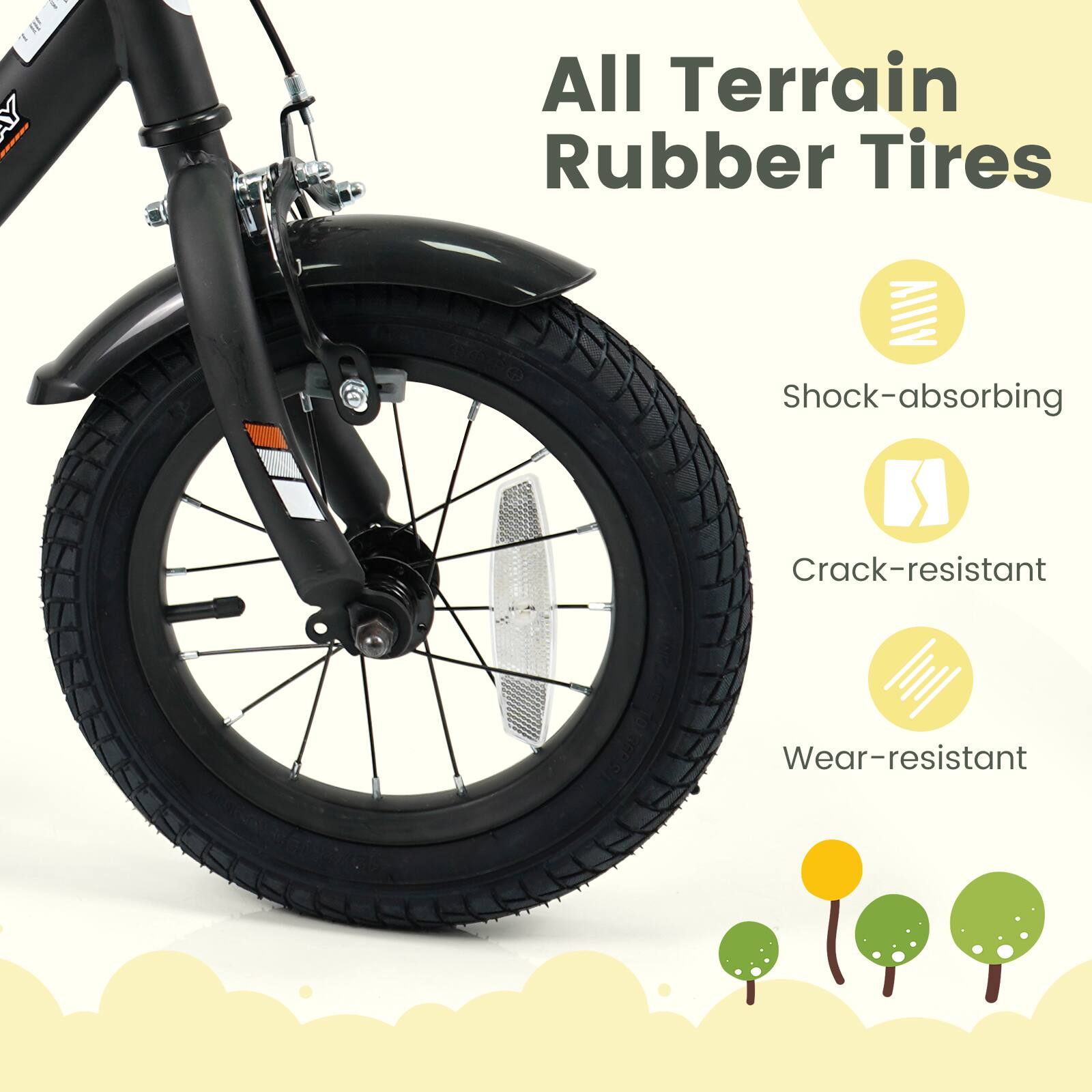 All Terrain Rubber Tires

- Shock-absorbing
- Crack-resistant
- Wear-resistant