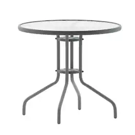 Emma + Oliver - 31.5" Round Tempered Glass Metal Table with Smooth Ripple Design Top - Clear Top/Silver Frame