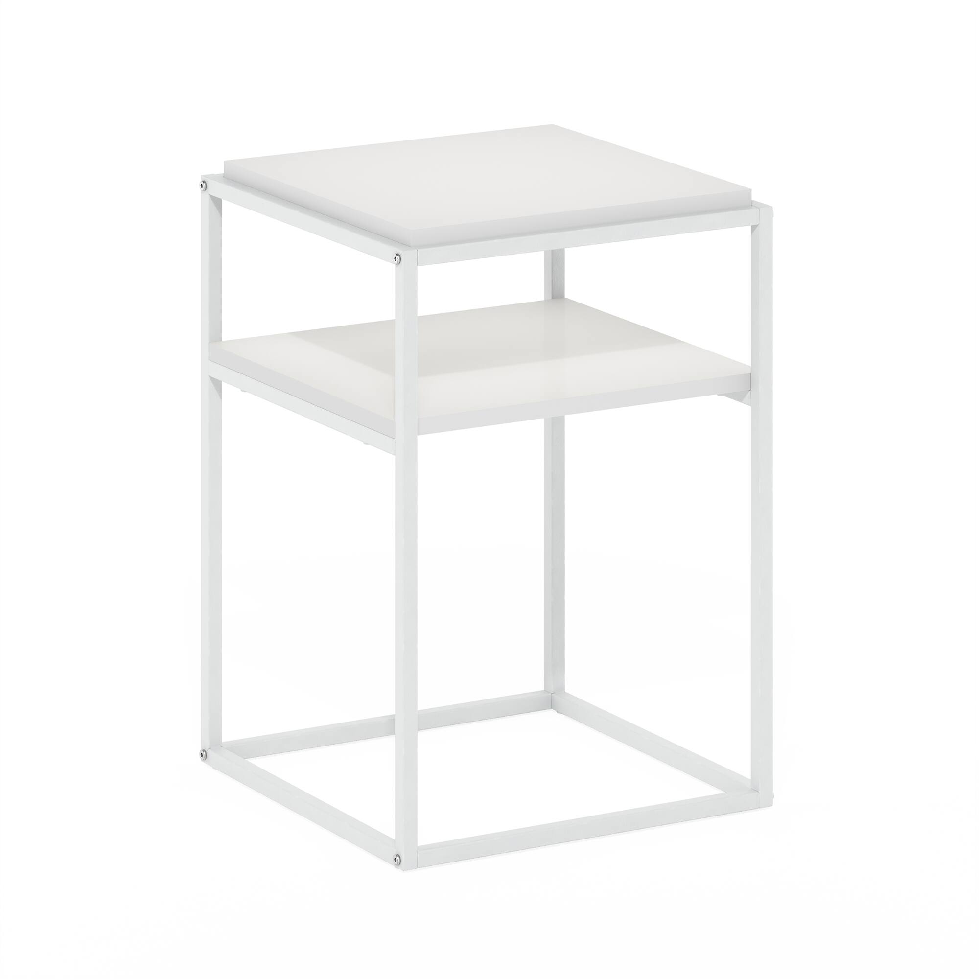 Alt View 4. Furinno - MORETTI Night Stand, 2-Tier Stackable Metal Frame Nightstand with Open Shelf, Side Table, End Table, Toolless Assembly - Solid White/White.