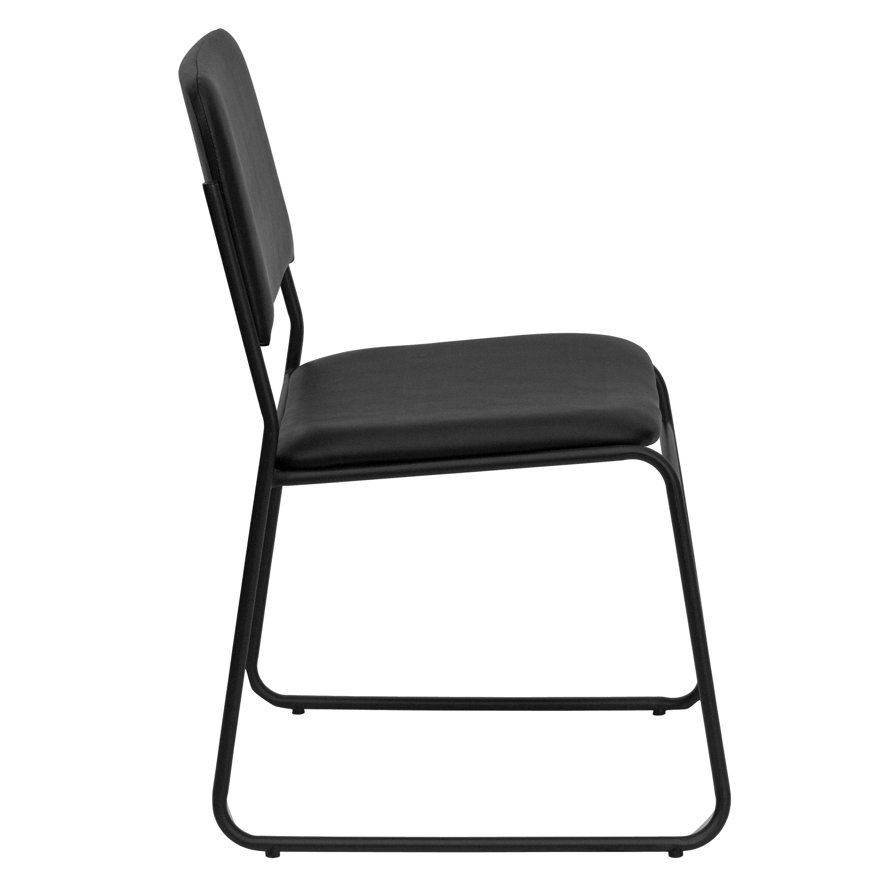 Alt View 7. Emma + Oliver - 5 Pack 500 lb. Capacity High Density Stacking Chair with Sled Base - Black Vinyl/Black Frame.