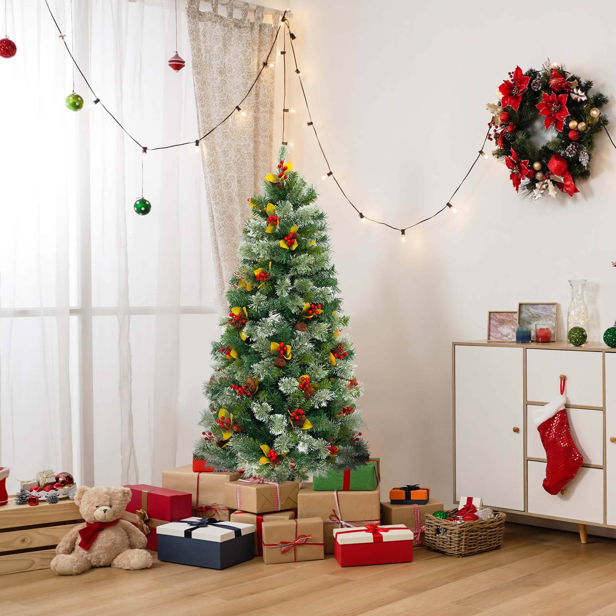 Alt View 1. Costway - Costway 5 FT Artificial Xmas Tree with 453 Branch Tips 230 Warm White LED Lights - Green.