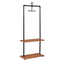 Furinno - Wyatt Industrial Style Garment Rack with Wood Shelves, Antique Espresso - Antique Espresso