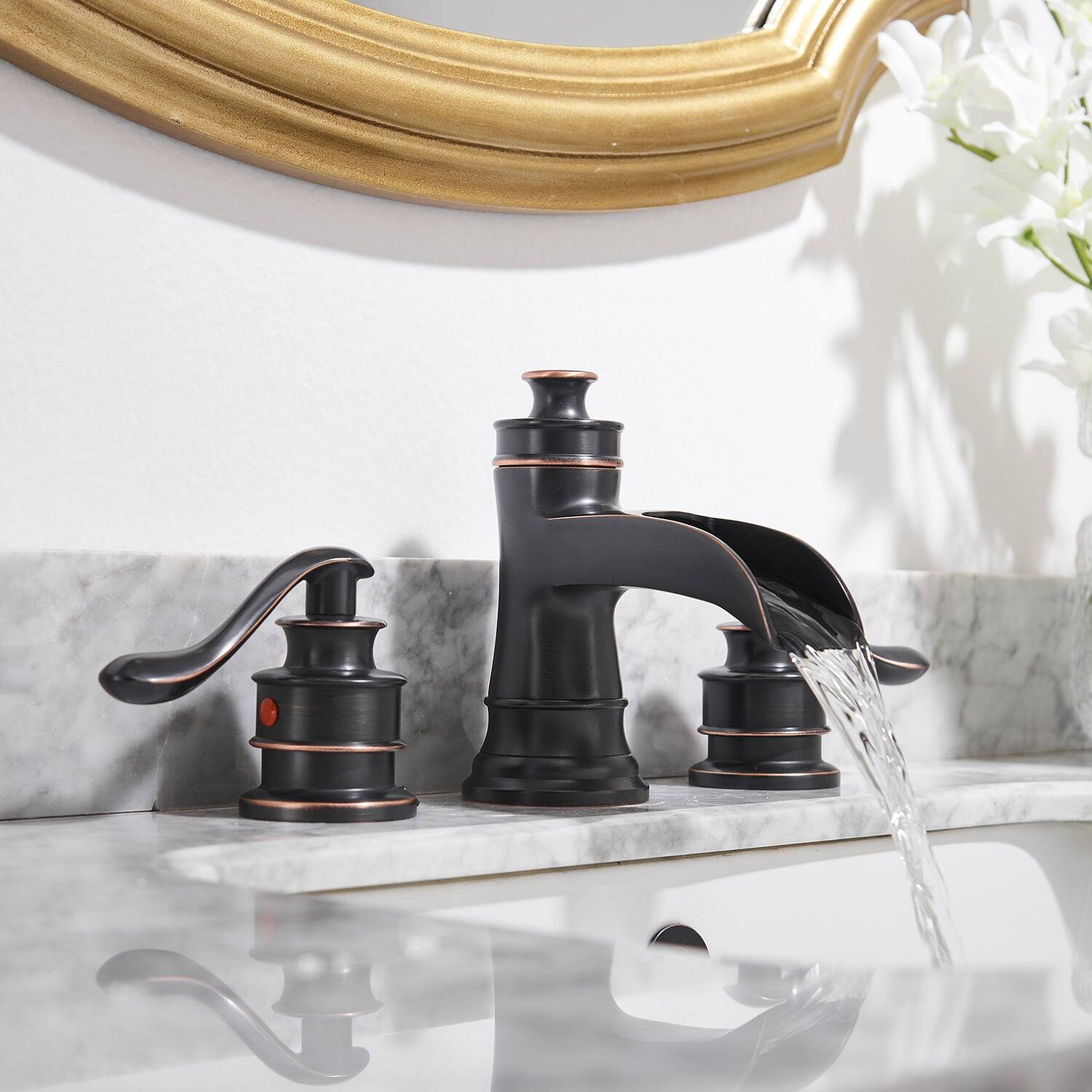 Alt View 3. Boyel Living - Classic Retro Style 8 in. Widespread Double Handle Bathroom Faucet with Drain Kit Included in Oil Rubbed Bronze - Oil Rubbed Bronze.