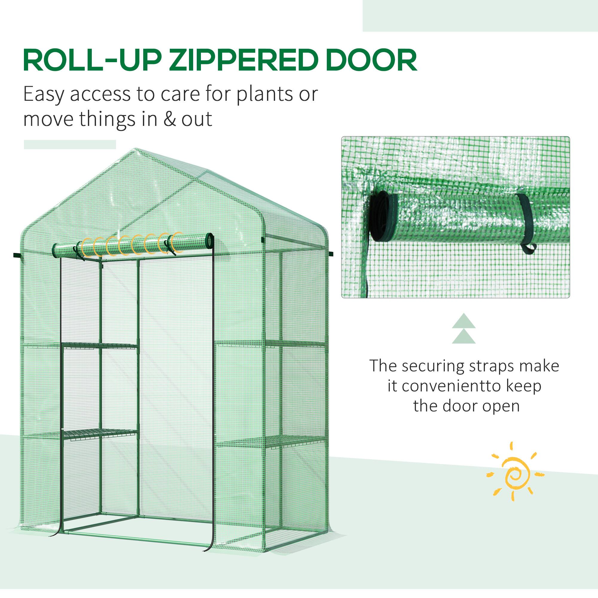 ROLL-UP ZIPPERED DOOR
Easy access to care for plants or move things in & out
The securing straps make it convenient to keep the door open