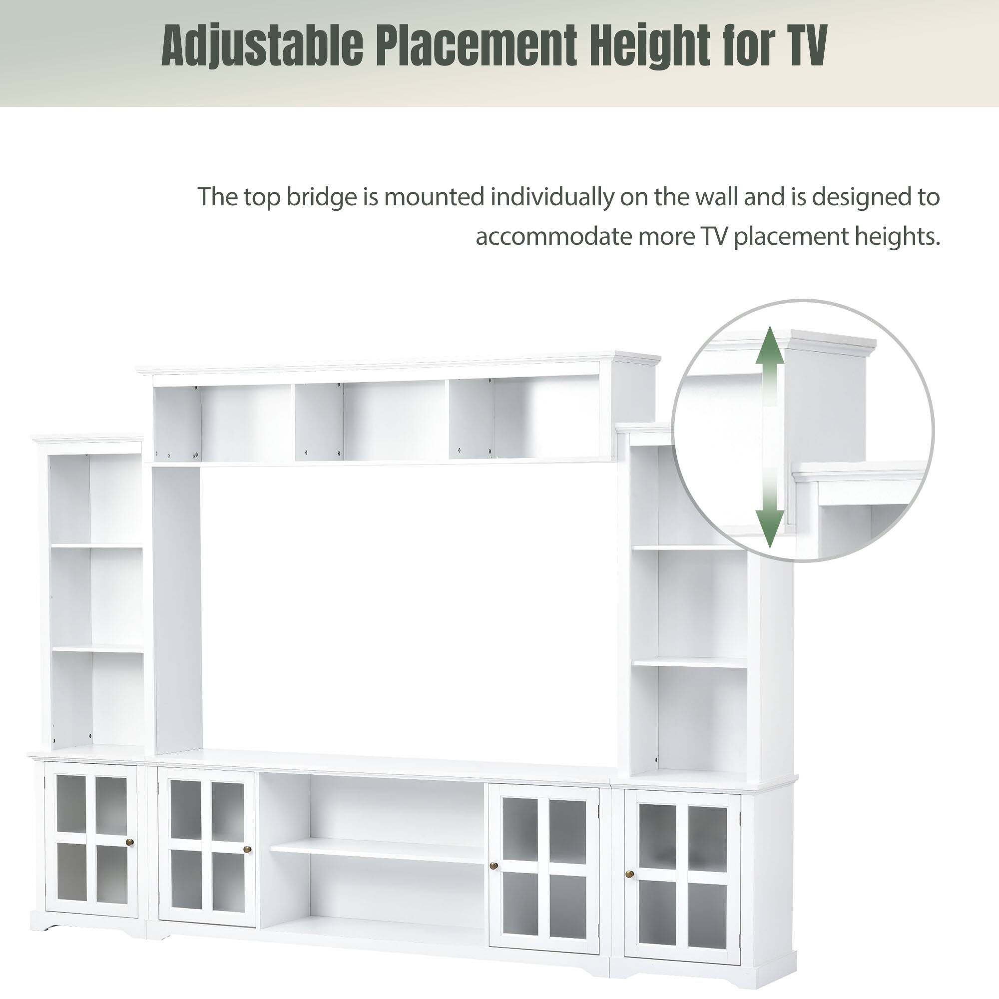 Adjustable Placement Height for TV

The top bridge is mounted individually on the wall and is designed to accommodate more TV placement heights.