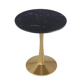 LeisureMod - Bristol 24" Round MDF/Sintered Stone Dining Table, Modern Pedestal Base - Scratch-Resistant Kitchen & Cafe Table - MDF - Marbled Black