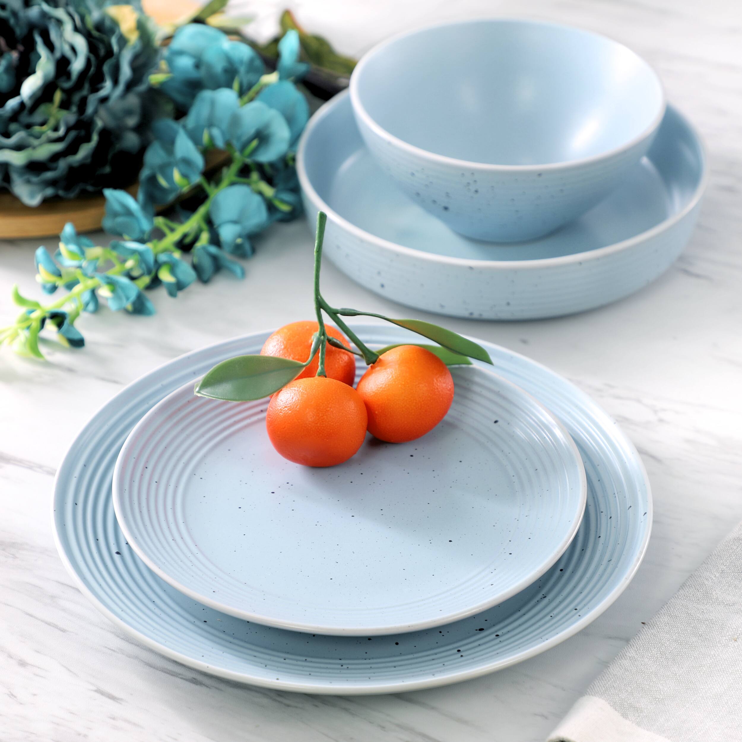 Alt View 5. Elama - Elama Emilia 16 Piece Double Bowl Stoneware Dinnerware Set in Light Blue - Light Blue.