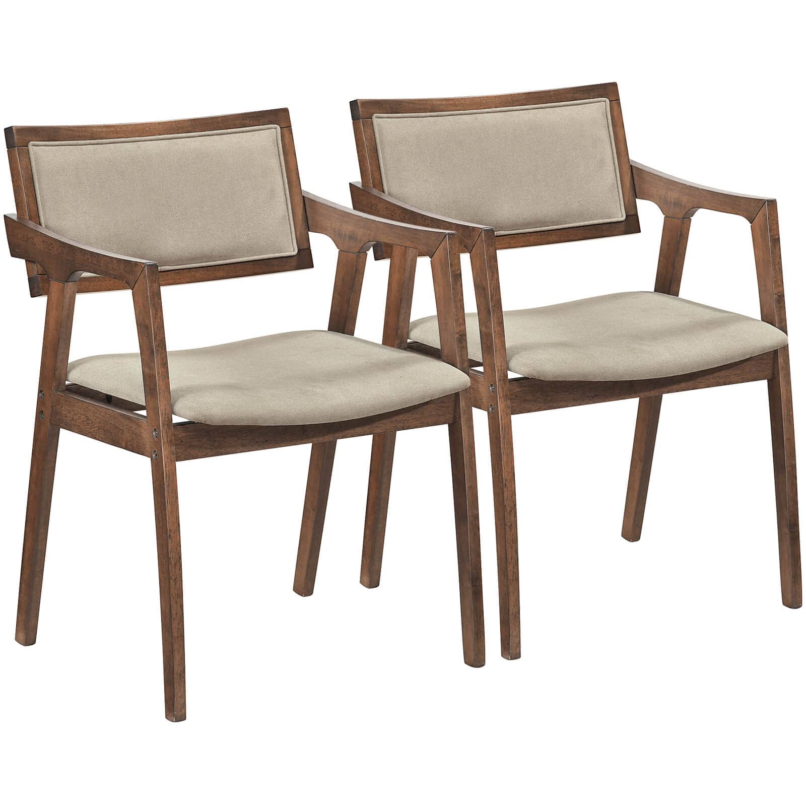 Costway - Rubber Wood Dining Chairs Set of 2 with Arms,Curved Seat & Back for Room - Dark Beige,Rustic Brown
