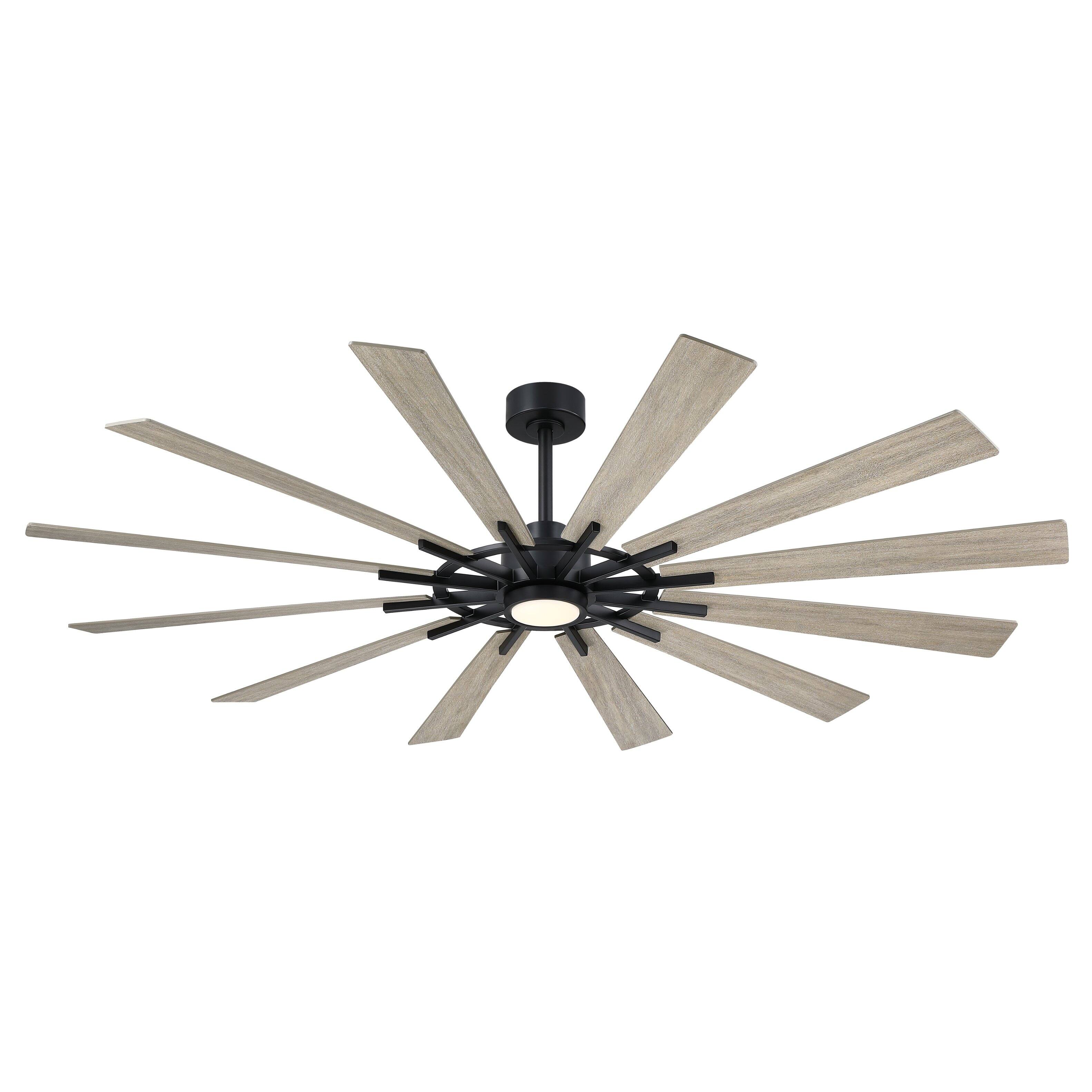 Alt View 6. Parrot Uncle - 72" Large Farmhouse 12-Blade Windmill Ceiling Fan with Dimmable LED Light and 6-Speed Remote - Black.