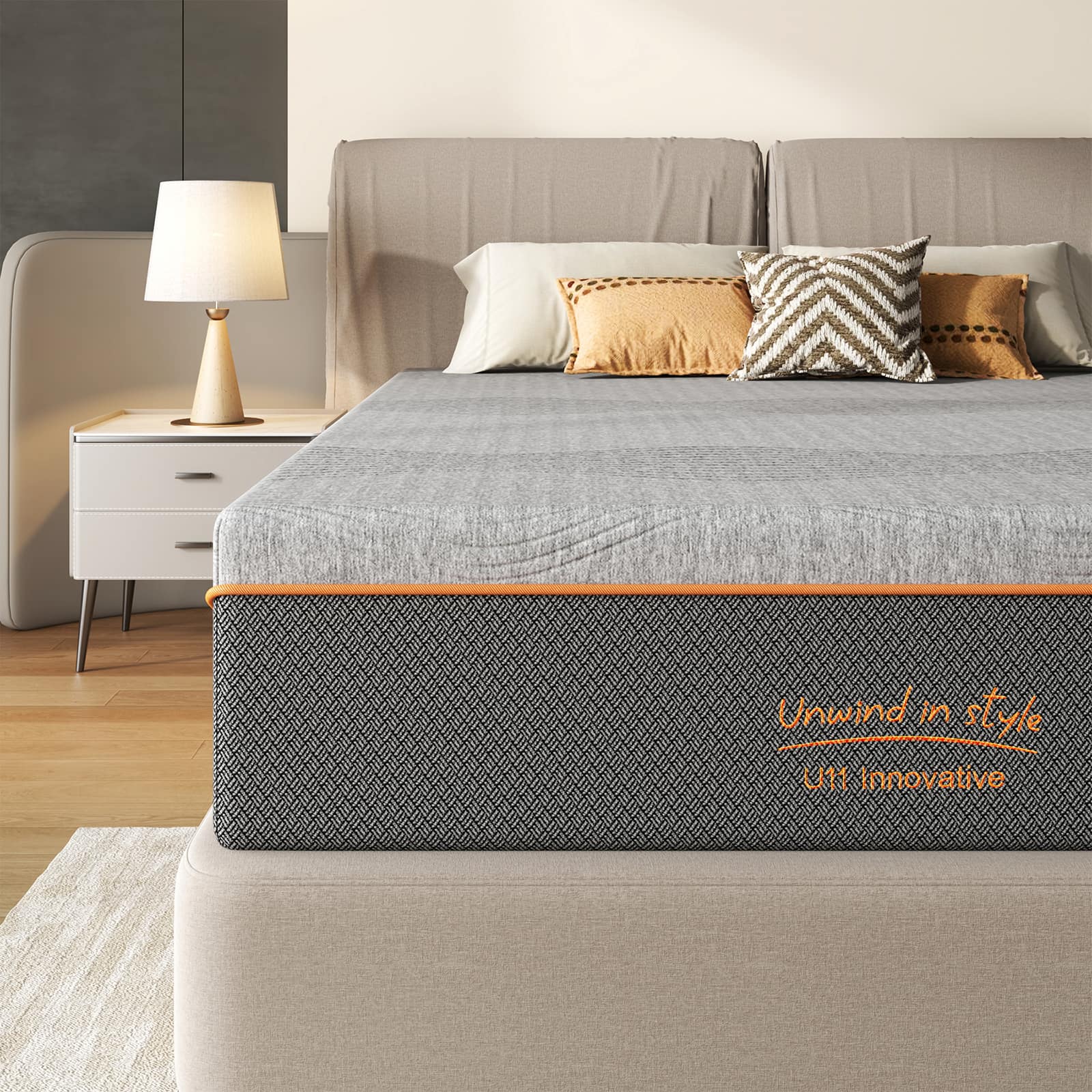 Chateau Abodes - 12'' Queen Size Memory Foam Mattress with Breathable Cooling Layers, Fiberglass Free, Medium Feel - Gray