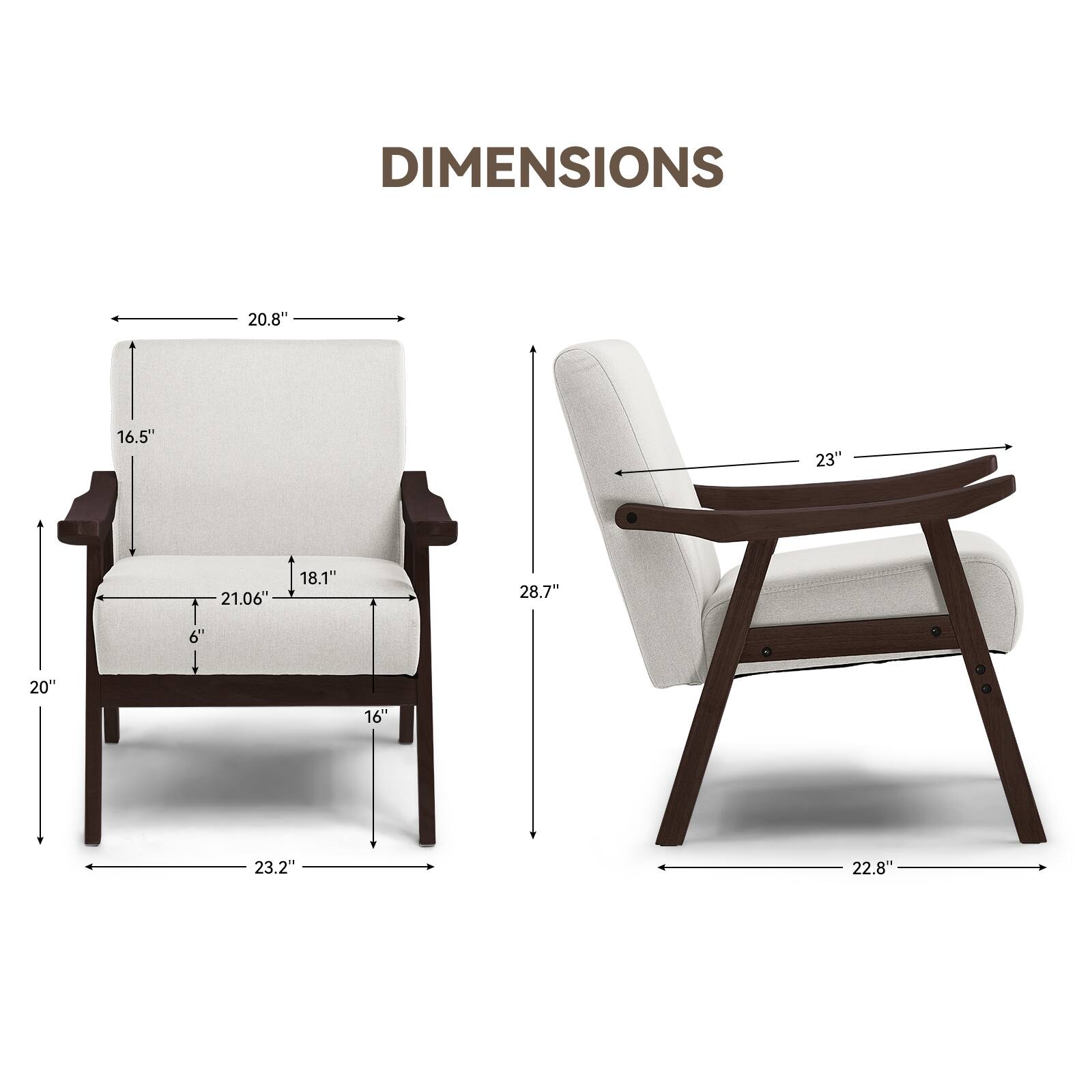 DIMENSIONS

20.8"
16.5"
23"
21.06"
18.1"
28.7"
6"
20"
16"
23.2"
22.8"
