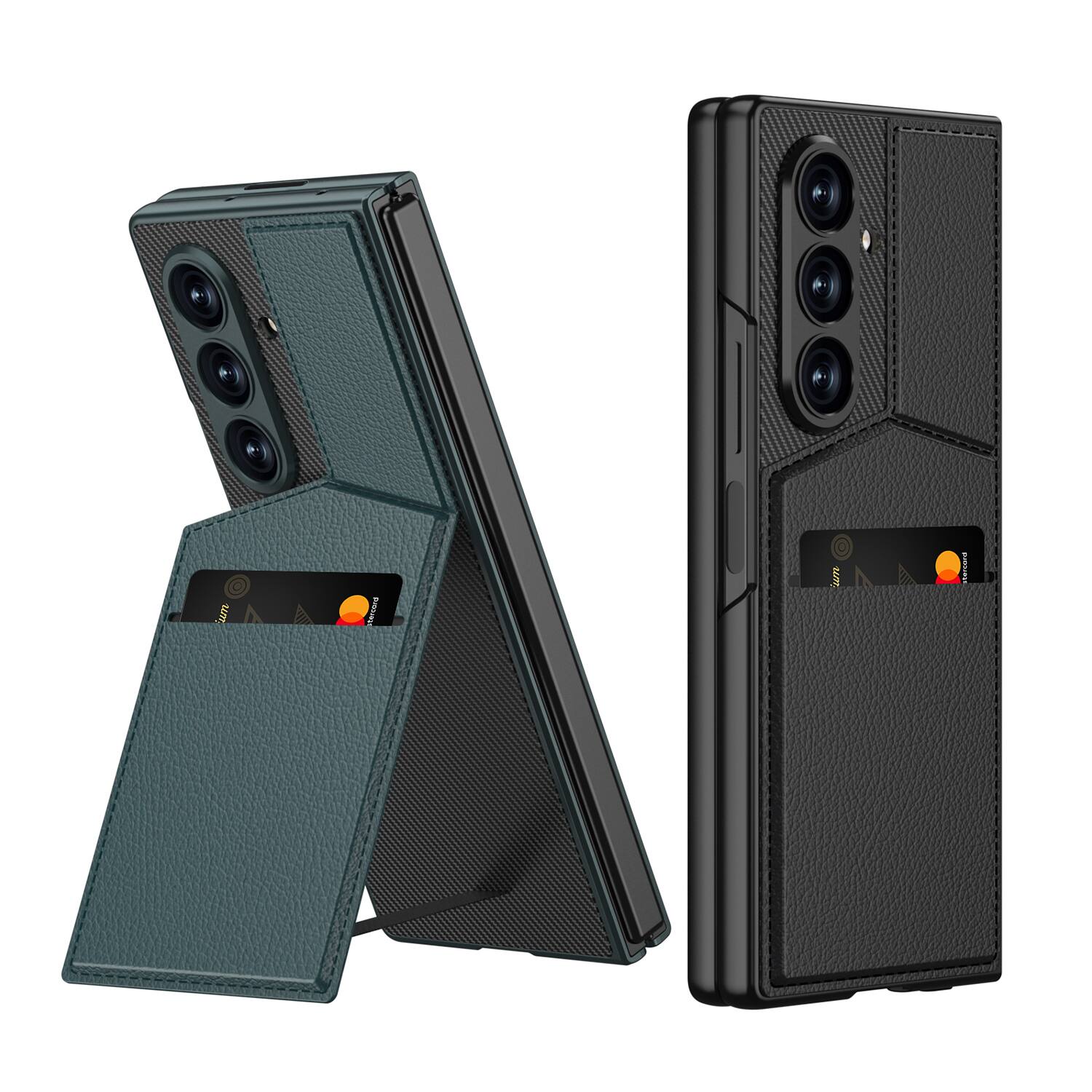 Angle. Dteck - for Samsung Galaxy Z Fold8 Ultra Case with Built-in Tempered Glass Protector, Slim Card Pocket Kickstand Hybrid Cover - Titaniumgray.