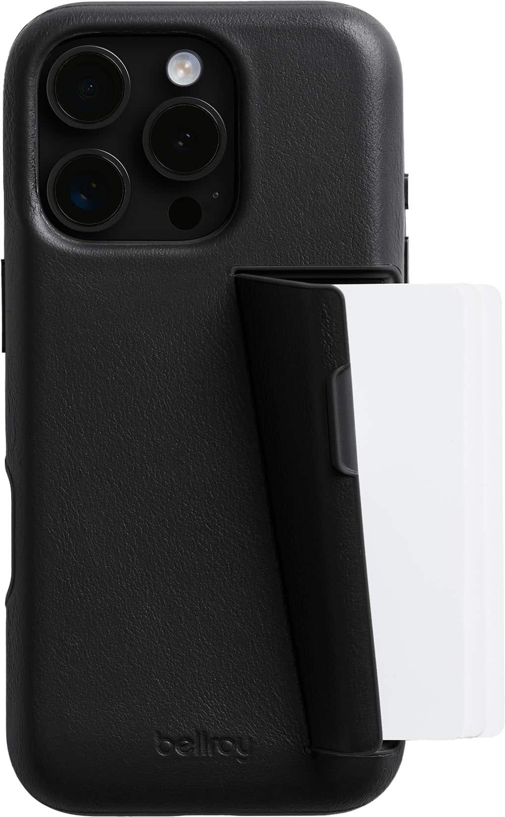 Front. Bellroy - iPhone 16 Pro Max Leather Phone Case - 3 Card - Black.