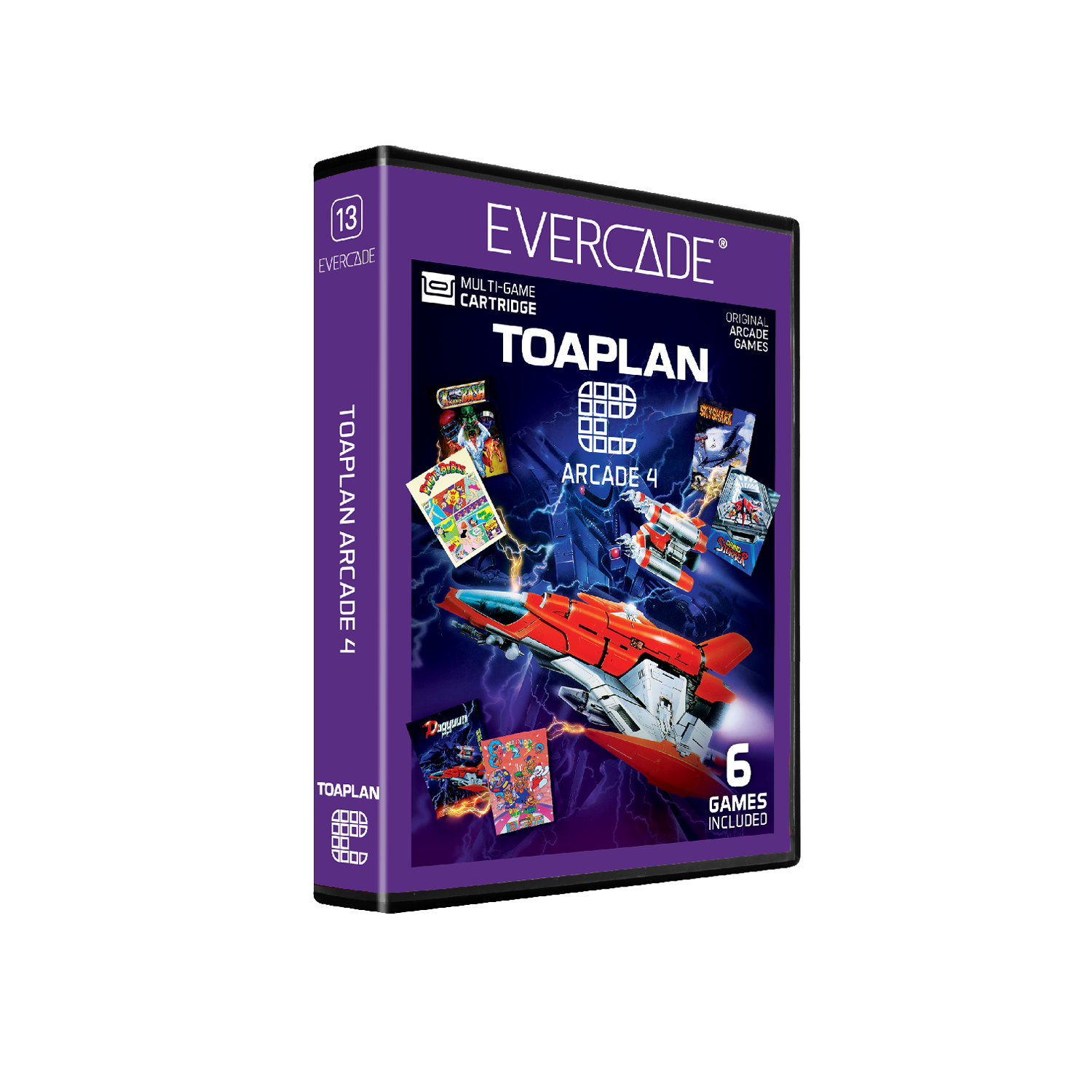13 EVERCADE TOAPLAN ARCADE 1 MUL EVERCADE TI-GAME CARTRIDGE ORIGINAL ARCADE GAMES TOAPLAN SKAL F SUE ARCADE 4 POOUL d SR TOAPLAN CODD CLOD . COOD Daggauer 6 GAMES INCL INCLUDED
