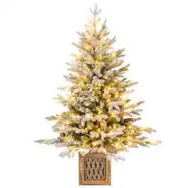 Gymax - 4 FT Artificial Xmas Tree Flocked Christmas Tree w/ 231 PE PVC Branch Tips - Green, White