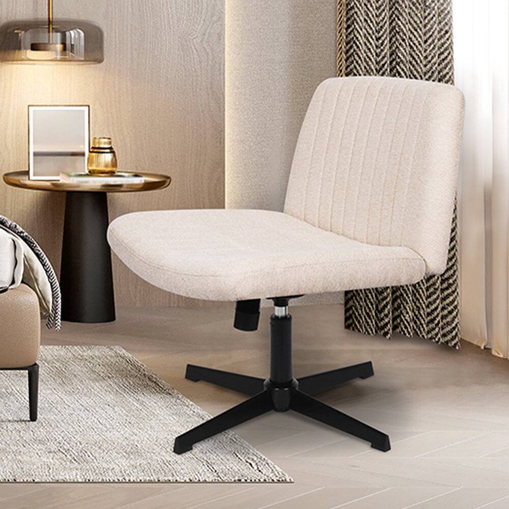 Alt View 2. Neo Chair - Criss Cross Chair, No Wheels, Armless Cross-Legged Office Desk Chair, Fabric Vanity Makeup Chair with Wide Seat - Standard-Beige.