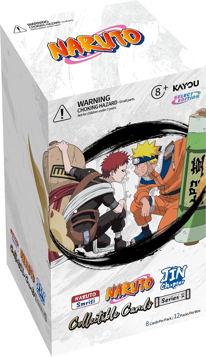 NARUTO  
Smriti Series 2  
Collectible Cards  
8 Cards Per Pack / 12 Packs Per Box  

WARNING: CHOKING HAZARD - Small parts. Not for children under 3 years.  

NARUTO  
JIN Chapter  
8+  
KAYOU SELECT EDITION