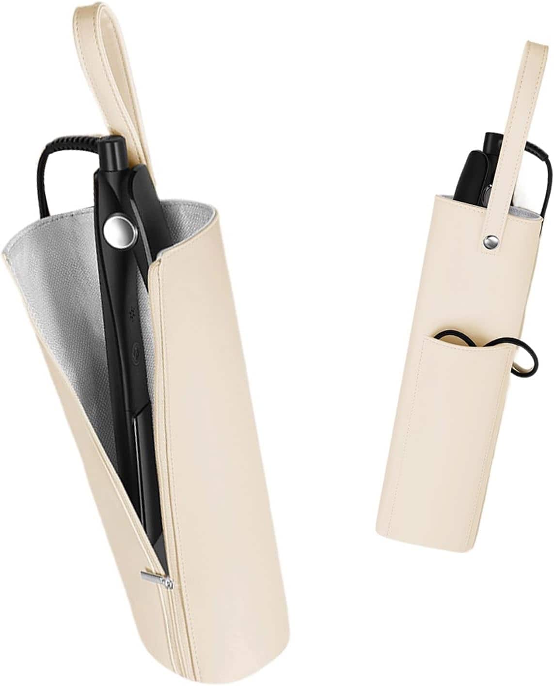 BUBM - Heat Resistant Hair Tool Organizer - 11.4”x3.5”x2.8” Travel Pouch for Curling Irons, Flat Irons - Beige