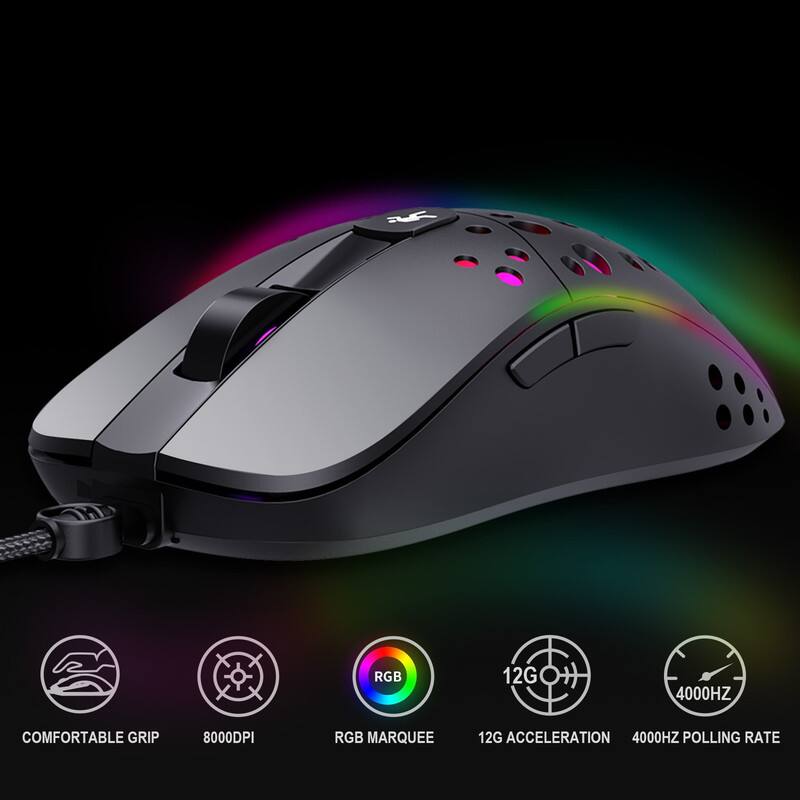1. RGB
2. 12G
3. 4000HZ
4. COMFORTABLE GRIP
5. 8000DPI
6. RGB MARQUEE
7. 12G ACCELERATION
8. 4000HZ POLLING RATE