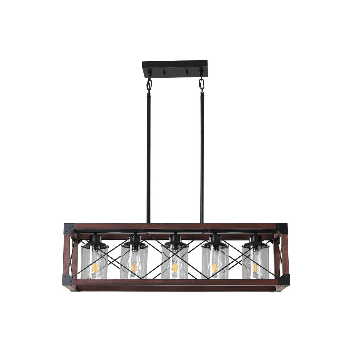 Alt View 6. Loheer - Loheer 32 Inch Rectangular Pendant Light, 5-Light Farmhouse Chandelier for Kitchen Island.