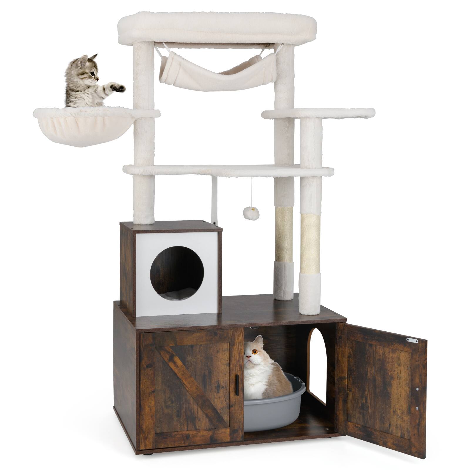 Gymax - 59 inch Cat Tree w/ Litter Box Enclosure w/ Hidden Washroom Scratching Posts - GYM18074