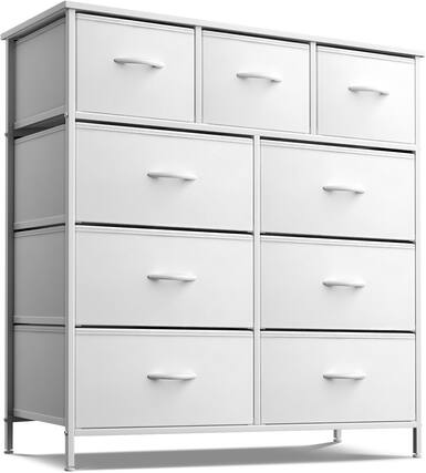 Front. Sorbus - Sorbus 9 Drawers Dresser - Furniture Storage for Bedroom, Closet, and More - Steel Frame, Wood Top, Fabric Bins - All white.
