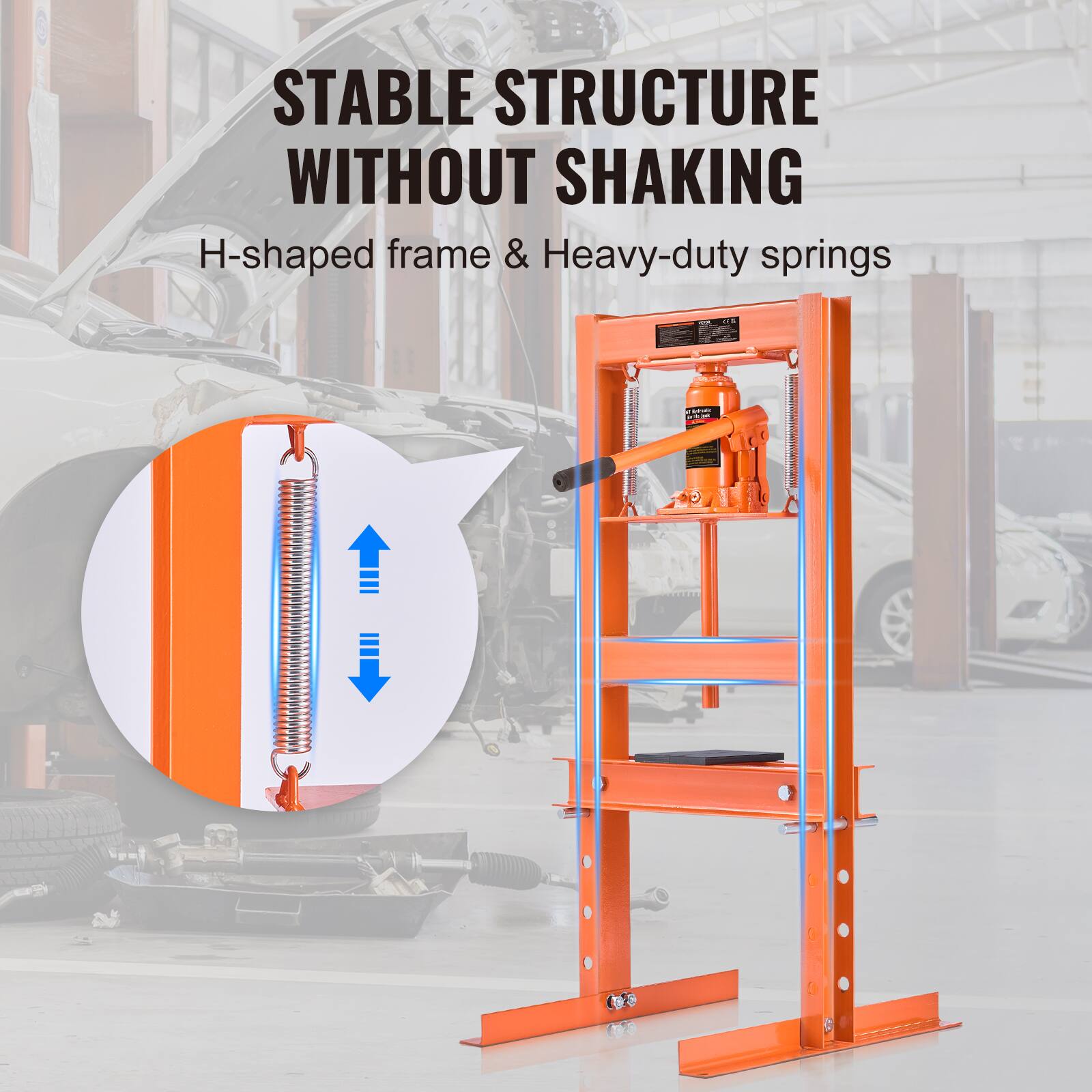 STABLE STRUCTURE WITHOUT SHAKING  
H-shaped frame & Heavy-duty springs