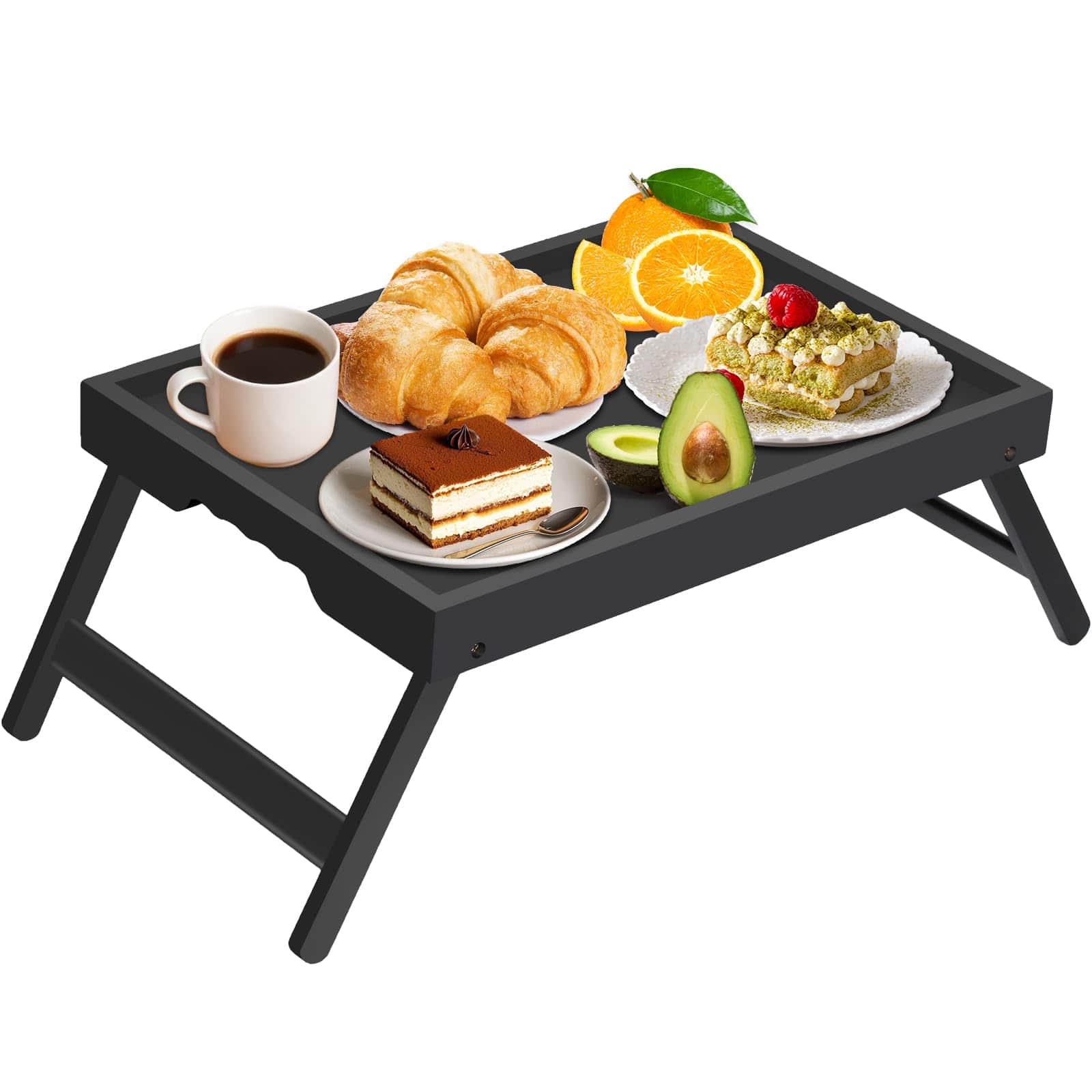 Stylel Star - Artmeer Bed Tray Table with Folding Legs,Bamboo Breakfast in Bed for TV Table, Laptop Computer Tray - Black
