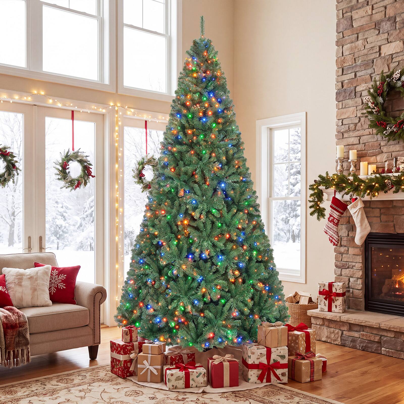 Alt View 3. Gymax - Gymax 9 FT Prelit Christmas Tree w/1000 LED Lights & 2944 PVC Branch TipsMetal Stand Green - Green.
