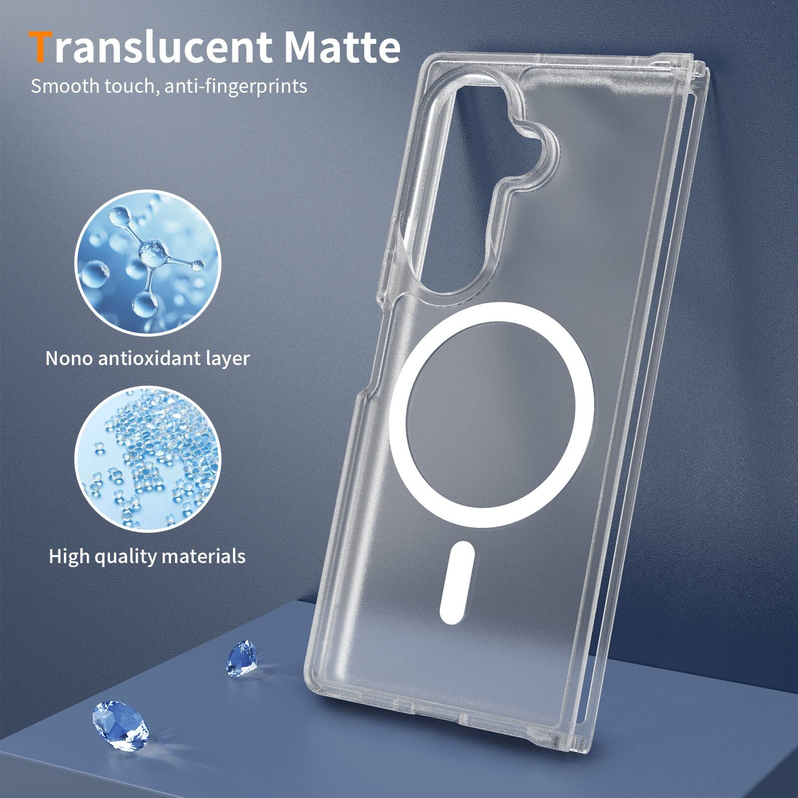 Translucent Matte  
Smooth touch, anti-fingerprints  
Nono antioxidant layer  
High quality materials