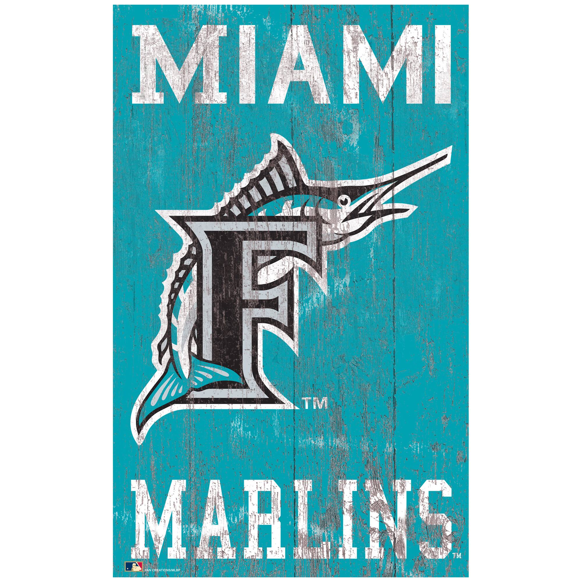 Miami Marlins 11'' x 19'' Heritage Distressed Logo Sign