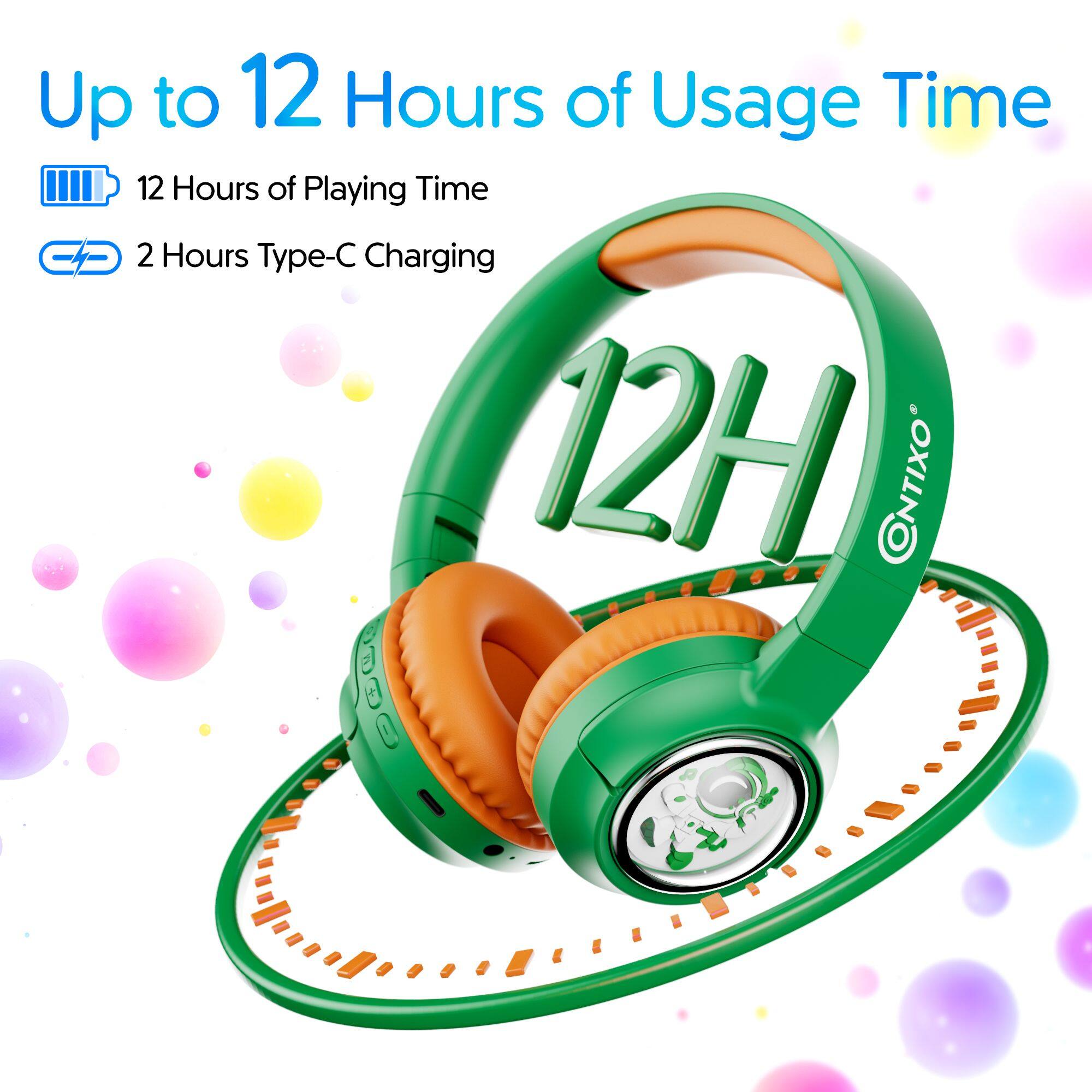 Up to 12 Hours of Usage Time, 12 Hours of Playing Time, 2 Hours Type-C Charging, 12H CONTIXO