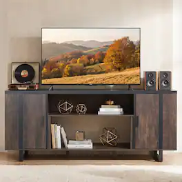 Ihomeadore - 72" Mid-Century Modern TV Stand Entertainment Center with Open Storage Shelves and Cabinets for TV up to 80" - Brown