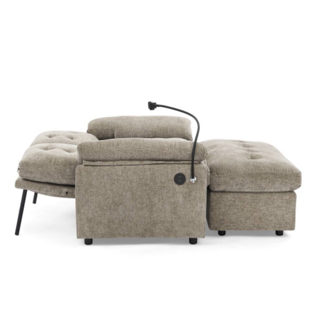 Alt View 5. LUCKY ONE - Double Sofa Recliner w/ Manual Adjustable Backrest USB Port Phone Stand Storage Ottoman - Brown.