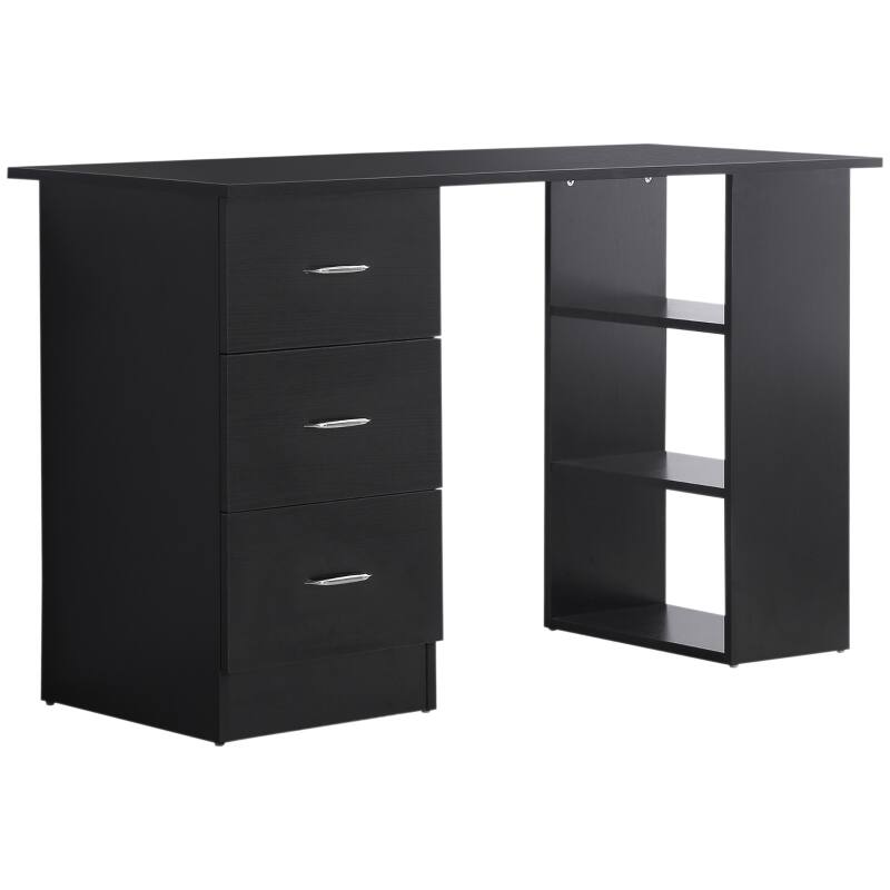 Back. Anysun - 47" Computer Desk with Bookcase, 3 Drawers & Storage Shelves, Space-Saving Workstation for Home Office - Black.