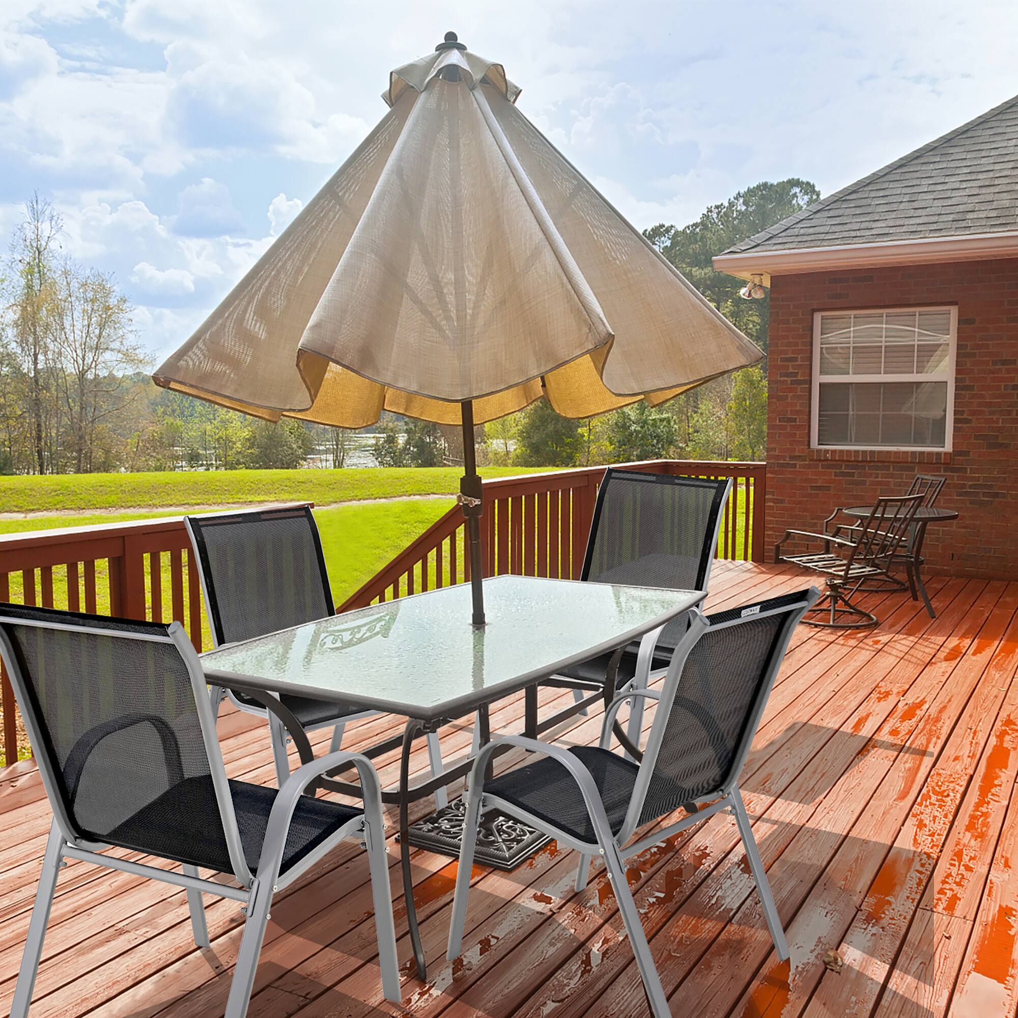 Alt View 2. Costway - Costway Set of 4 Patio Dining Chairs Stackable Armrest Space Saving Garden Black - Black/Grey.