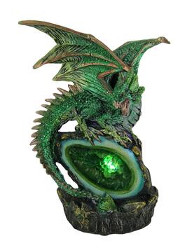 Zeckos - Glittery Wicked Dragon Color Changing LED Geode Statue - Green
