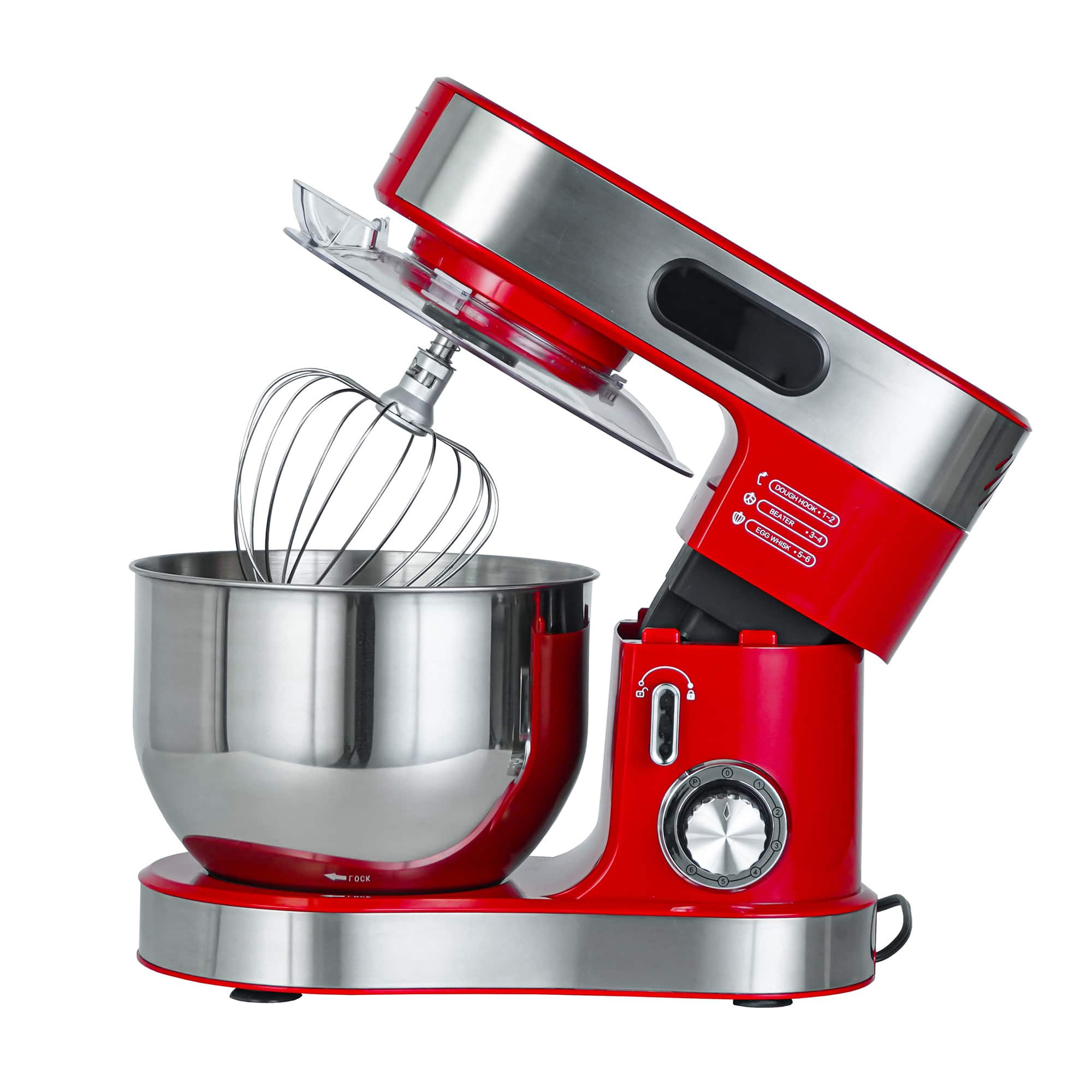 Parrot Uncle - 5.5 Quarts Tilt-head Stand Mixer with 6-Speed Control and Stainless Steel Bowl - Red