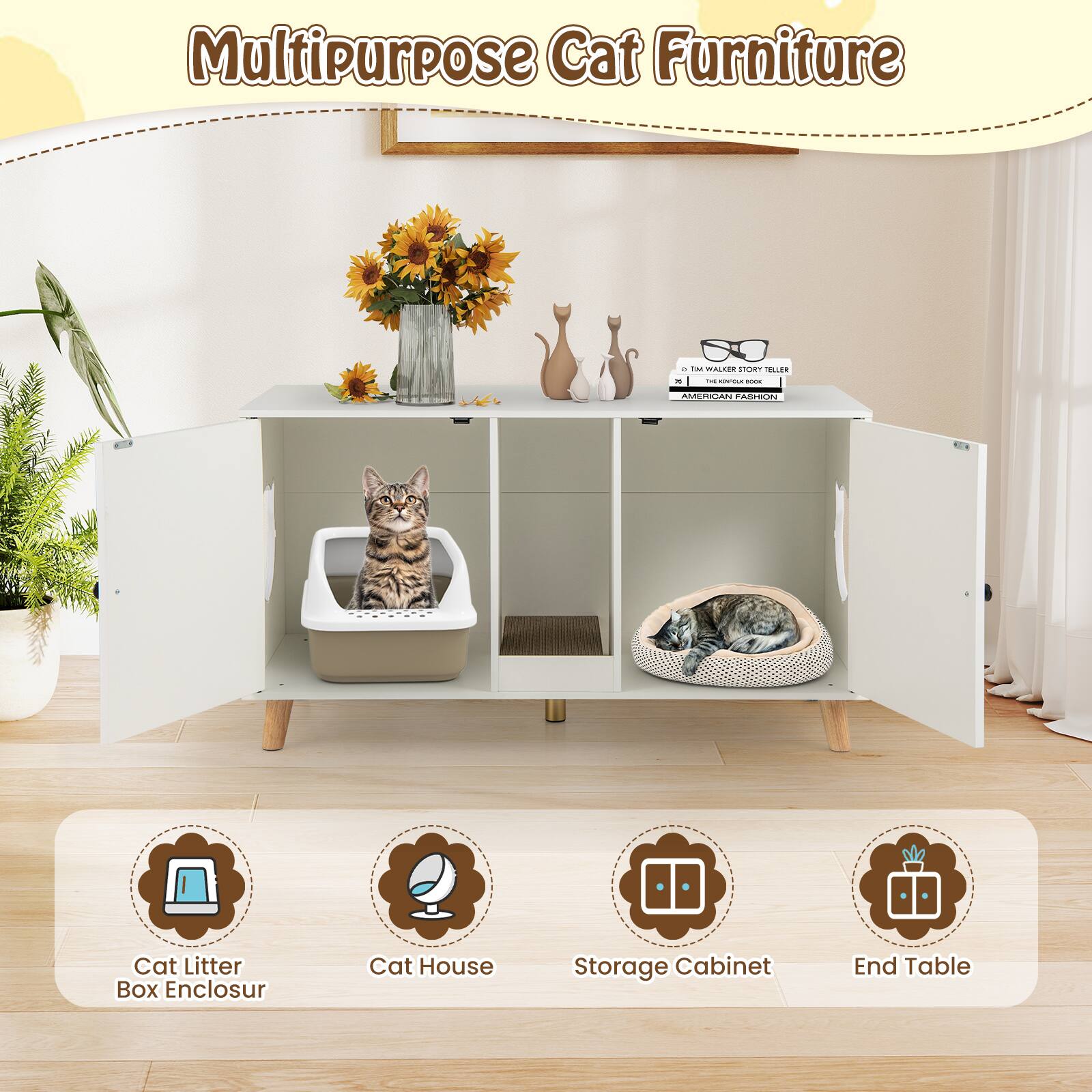 Multipurpose Cat Furniture

- Cat Litter Box Enclosure
- Cat House
- Storage Cabinet
- End Table