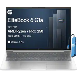 HP - Upgraded - EliteBook 16 - 6 G1a 16" FHD+ AI Notebook - EliteBook 665 - AMD Ryzen 7 PRO 250 2025 - 16GB RAM - 1TB SSD - Win11Pro - Sliver Gray