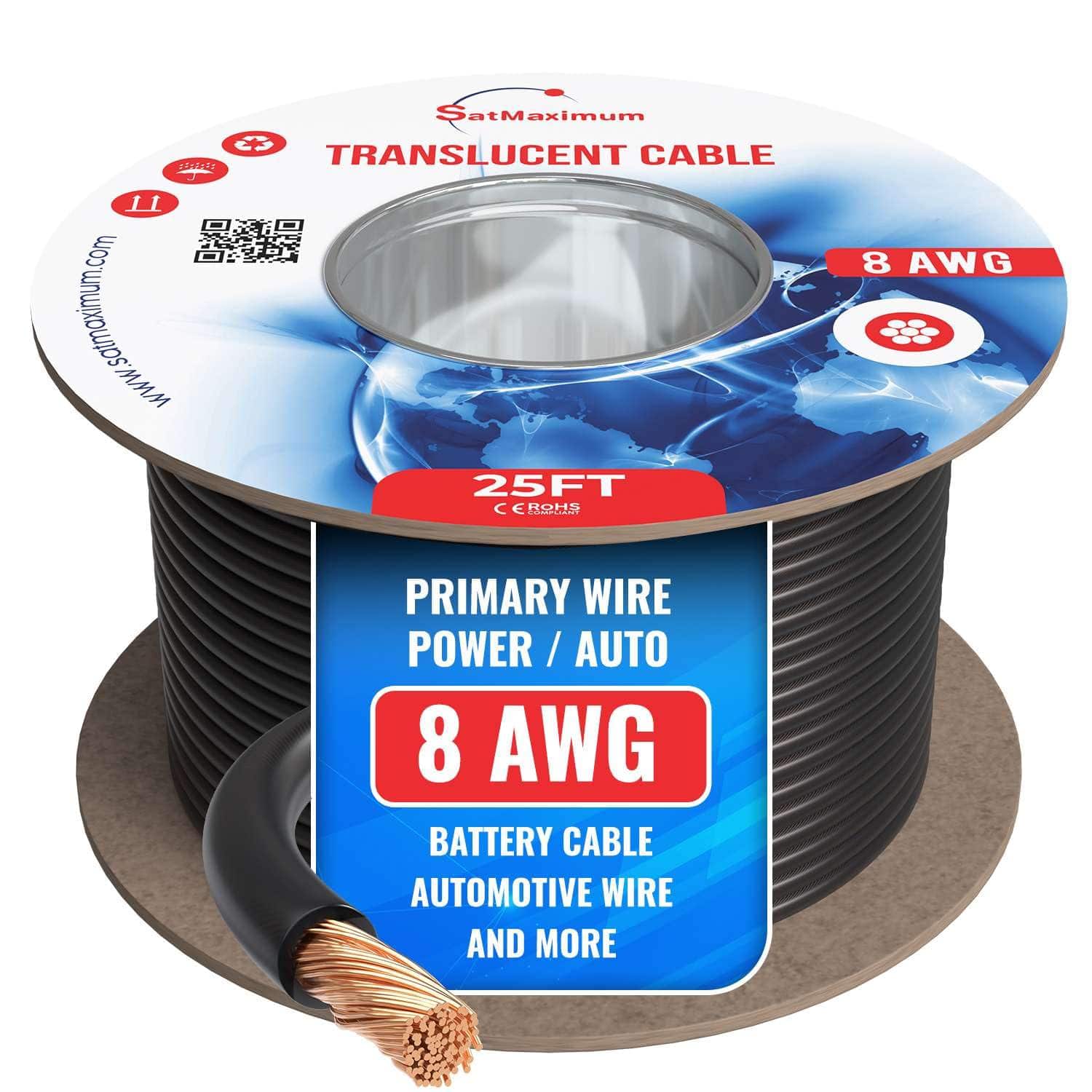 Cables Direct Online - 8 AWG Copper-Clad Aluminum Automotive Battery Cable 25FT Translucent Stranded Power/Ground Wire for Car Audio Amp - Black