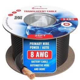 Cables Direct Online - 8 AWG Copper-Clad Aluminum Automotive Battery Cable 25FT Translucent Stranded Power/Ground Wire for Car Audio Amp - Black