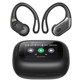 PRIMEPLUS - Bluetooth Earbuds with Smart Touchscreen Case, 40H Battery, Physical Button Controls, Over Ear Buds for Sports Workout - Black
