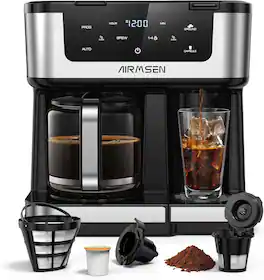 AIRMSEN - 12-Cup Drip Coffee Maker with K-Cup Combo, Single Serve & Carafe Coffee Machine - Black